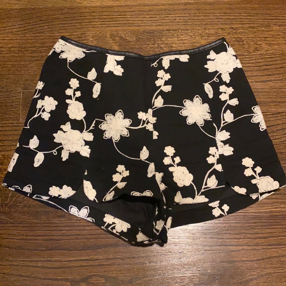 Black high waisted cotton floral shorts